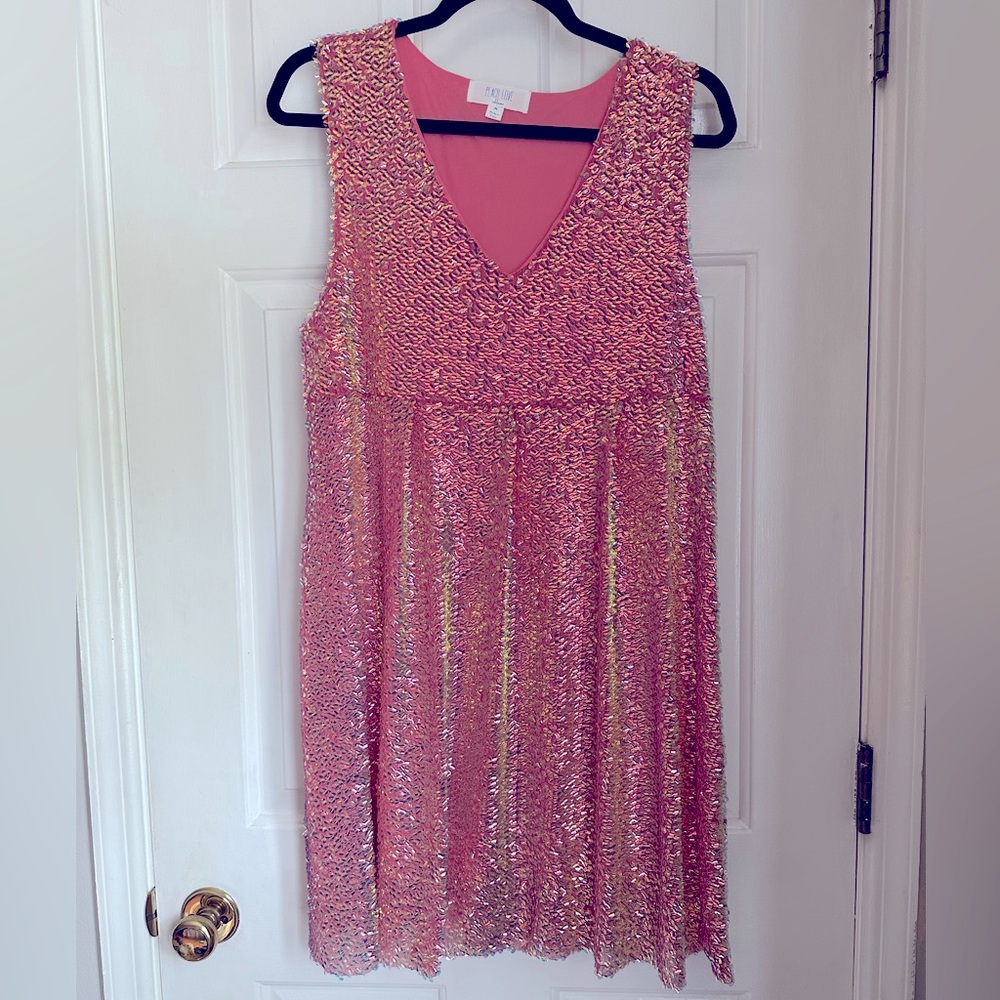 Peach Love California Fantastic Fawn Rose Gold Pink Sequin Mini
Dress Medium New